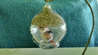 Antique Vtg German Wire Wrapped Glass Ball Chenille Bird Cage Christmas Ornament
