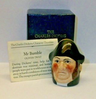 A Bone China Charles Dickens Hand Painted Character Head Thimble - - Mr Bumble - -