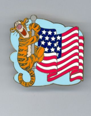 Disney All American Pin Trading Festival Tigger On American Flag Pole Pooh Le