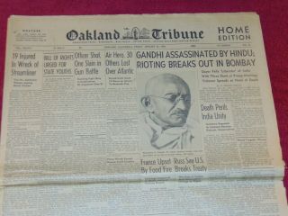 Jan.  30,  1948 Oakland,  Ca Newspaper: Mohandas Gandhi Assassinated