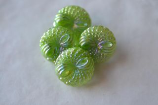 6264 - Pretty Set (4) Vintage Czech Old Glass 1/2 " Iridescent Green Bow Buttons