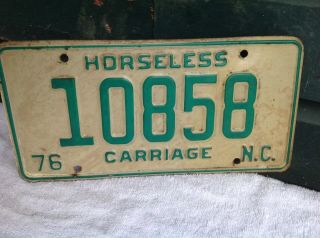 1976 North Carolina Horseless Carriage License Plate - Tag 10858