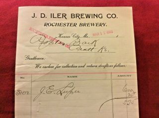 6.  10b 1903 Jd Iler Brewing Co Rovhester Brewery Beer Kansas City Mo Letterhead