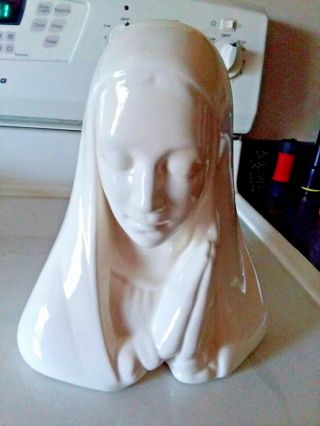 Vintage Madonna Virgin Mary Head Bust All White Porcelain Figurine Vase Planter
