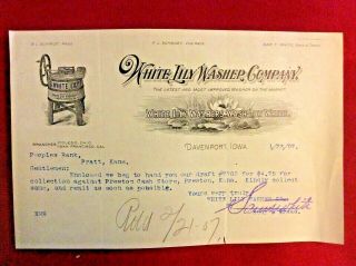 6.  10b 1907 White Lilly Washer Co Davenport Ia Wringer Paper Sign Letterhead