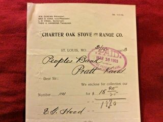 6.  10b 1903 Charter Oak Stove Range Co St Louis Mo Paper Sign Document Letterhead