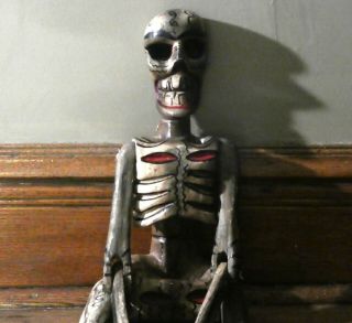 46 " Vintage Primitive Day Of Dead Hand Carved Wooden Skeleton Día De Los Muertos