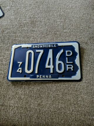 1974 Snowmobile Dealer Pennsylvania License Plate Dlr 74 Pa 0746