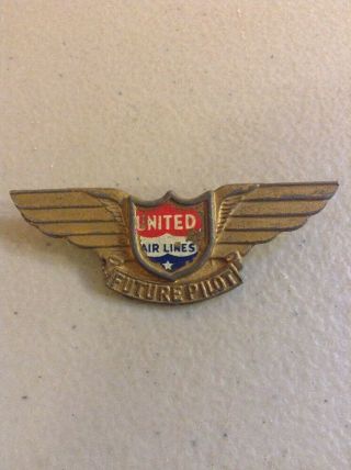 Vintage Antique United Air Lines Future Pilot Kid Child Metal Pin Badge