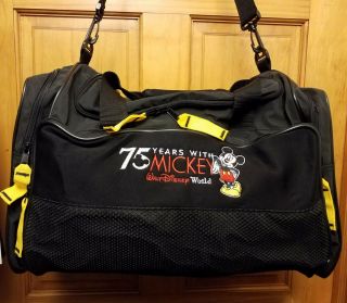 Walt Disney World 75 Years With Mickey Duffle Tote Bag Black Euc