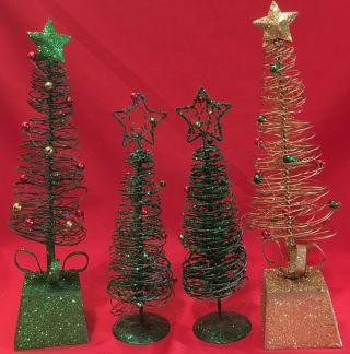 4 Christmas Sparkling/glitter Spiral Metal Table Top Tree 11 Inches And 9 Inches