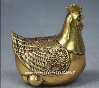 4 " China Brass Royal Palace Fengshui Wealth Chicken Hen Biddy Egg Coin Statue