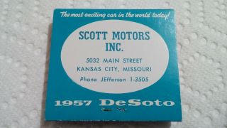 Old Vintage Matchbook 1957 Desoto Scott Motors Car Dealer Kansas City MO 2