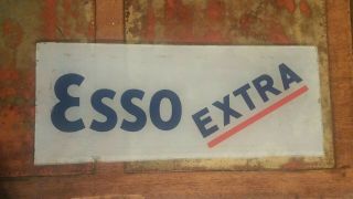 Vintage Esso Extra Gas Oil Pump Ad Glass Panel Plate Restore Sign 12 1/4 " X 5 "