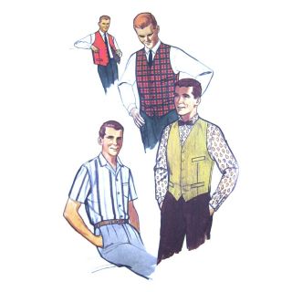 Vtg 60s Simplicity 4160 Mens Short Long Sleeve Shirt Reversible Vest 44c 16.  5n