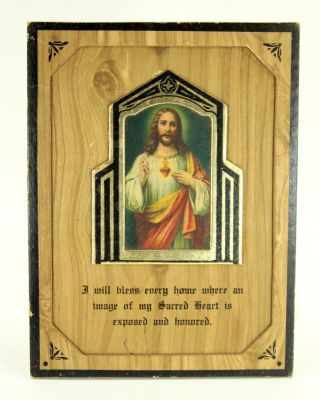 Sacred Heart House Blessing,  Vintage Religious Wall Plaque,  Image Of Jesus