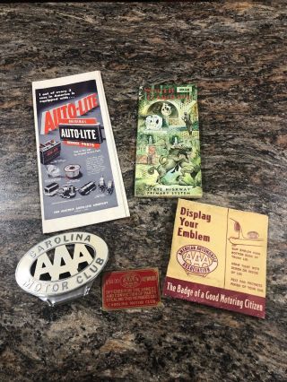 Vintage Aaa 1957 License Plate Tag Topper Carolina Motor Club Maps Sticker Nos