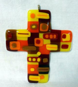 Mid Century Modern Fused Art Glass Polka Dot Crucifix