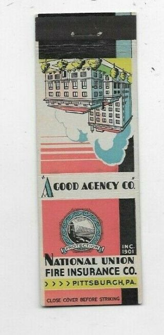 Vintage Matchbook Cover National Union Fire Insurance Co Pittsburgh Pa A3169