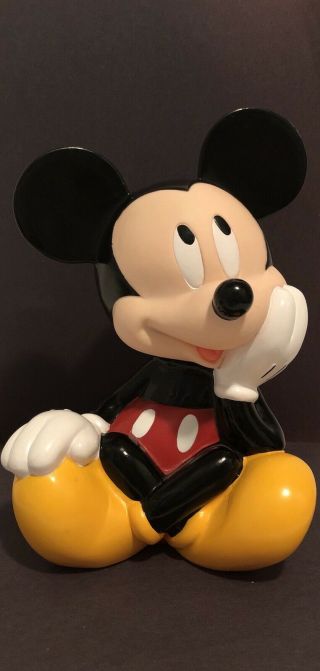 Vintage Disney Applause Mickey Mouse Plastic Coin Bank Thinking Mickey Mouse