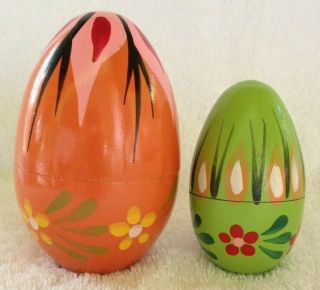 Vintage Wood / Wooden 2 Nesting Easter Eggs