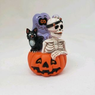 Vintage Bee 1991 Halloween Rubber 3 " Pumpkin Skeleton Ghost Black Cat Figurine