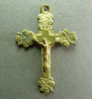 French Antique Religious Brass Jesus Christ Cross Pendant Crucifix