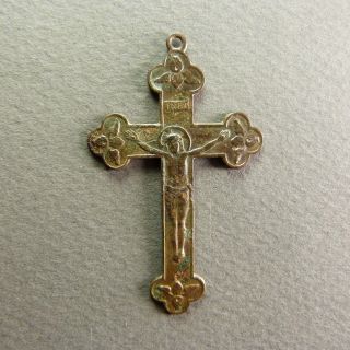 French Antique Religious Brass Pendant Crucifix Jesus Christ Cross Mission