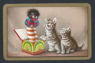 500.  002 Vintage Swap Card - - English Named Card,  Cats With Jack - In - The - Box