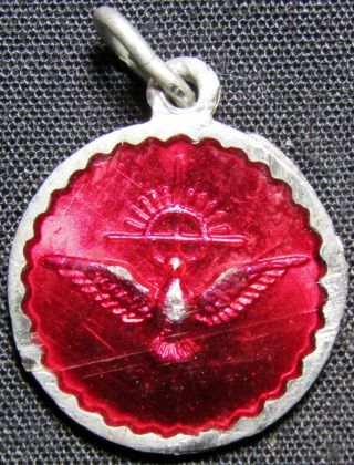 Vintage France Red Peace Dove Spirit Enlighten Me Religious Token Medal Charm