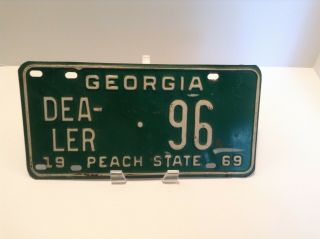 1969 Georgia Dealer License Plate,  Low Number,  " 96 "