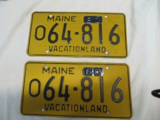Maine 1960 License Plates - Matching Pair