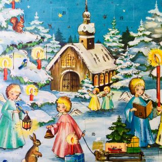 Vintage Christmas Advent Calendar W.  Germany Angels Paper Glitter Card