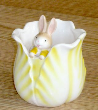Cute Bunny Rabbit Ceramic Planter Pencil Holder Cup Tulip Shape Easter