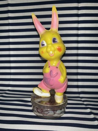 Vintage Corwin Easter Hard Plastic - Rabbit Family On Candy Box W Label