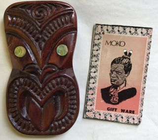 Zealand Maori Warrior Tiki Carved Wood Paua Shell Eyes Wall Mask Ta Moko