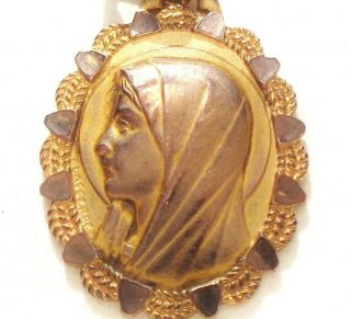 Gorgeous Antique Gold Medal Pendant - Portrait Of Holy Mary