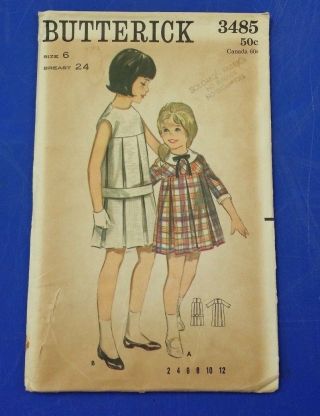 Vintage Butterick Girls Pleated Dress Pattern 3485 Size 6