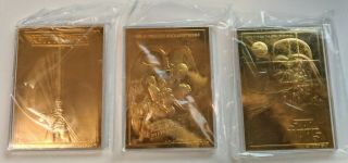 Set Of 3 Star Wars Movie Poster 23kt Gold Cards With & Cases