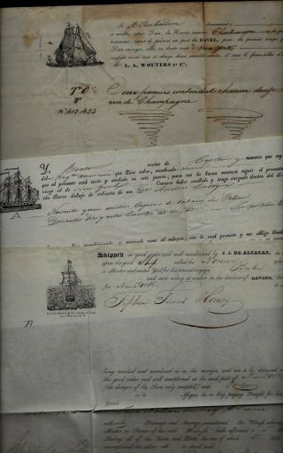 Group Of 1830s Illustrated Maritime Documents Cuba To United States