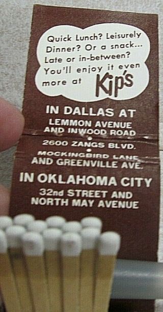 Vintage Dallas Texas Kip ' s Restaurant Matchbook Oklahoma City 3