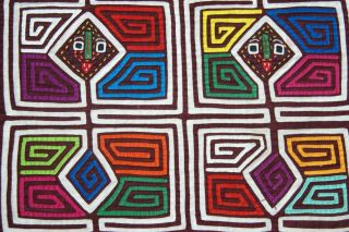 Kuna Abstract Traditional Art Mola Hand Stitched Applique Shaman Nuchu Faces 80b