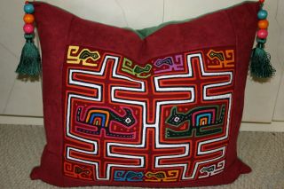 Kuna Abstract Traditional Art Mola Hand stitched Applique Shaman Nuchu Faces 80B 4