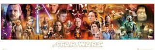 Star Wars Saga Mega Cast 12x36 Slim Movie Poster Yoda Boba Fett Leia Luke Han