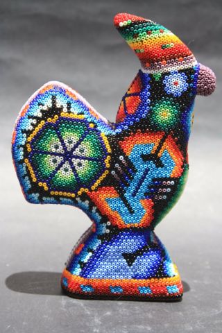 Mexican Huichol Rooster Animal Figure Sculpture Native Ethnic Folk Art Craft