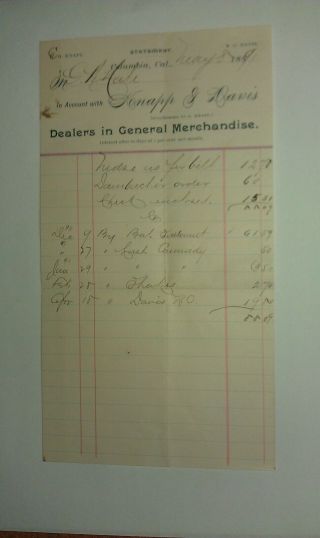 1891 Columbia Tuolumne Ca Knapp & R.  C Davis General Merchandise Billhead