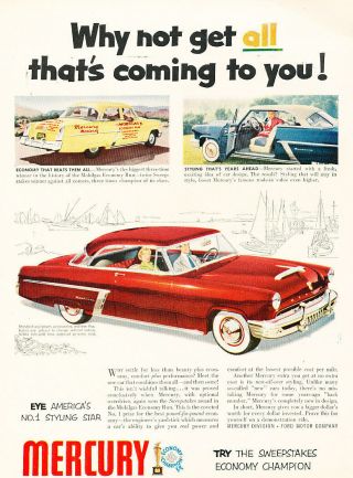 1952 Mercury Monterey Coupe - Vintage Advertisement Car Print Ad J494