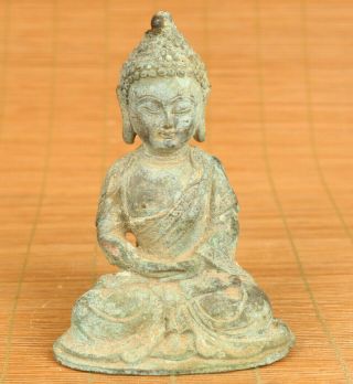 Rare Chinese Old Copper Hand Carved Maitreya Buddha Pray Statue Table Decoration