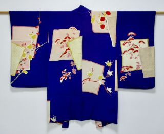 Japanese Kimono Silk Antique Long Haori / Purple / Ume & Pine / Silk Fabric /419