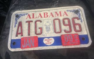 Red White and Blue Alabama Motorcycle License Plate featuring a Motorcycle Rider 2